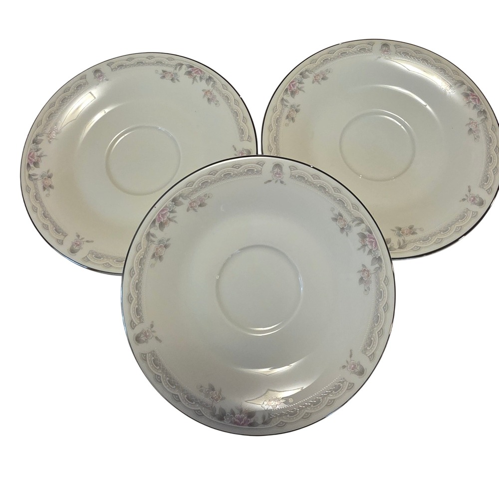 United Surgical Steel Ivory Lace Fine China Saucer (Set 3) Japan 1-6331 Floral